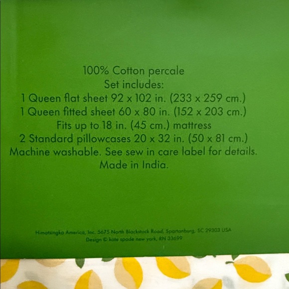 Kate Spade Yellow Lemon Print with white background Queen Sheet Set. 4-pieces. - Picture 7 of 10